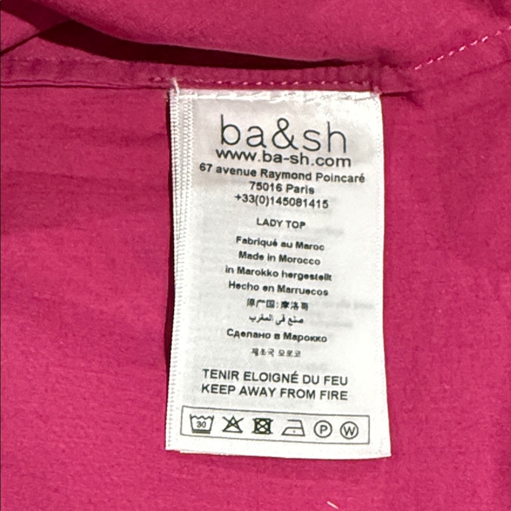 ba&sh Jamie Cotton Fuchsia Puff Sleeve Blouse - Small - Picture 7 of 8